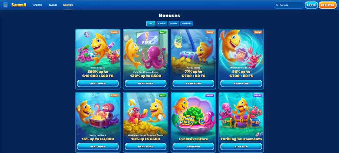 Spinfin casino bonuses and cashback offers Spinfin casino bonuses and cashback offers