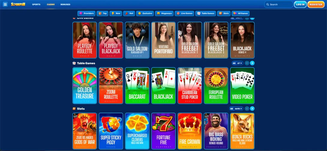 Spinfin online casino slots catalogue