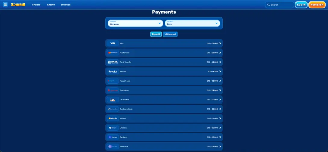 Spinfin casino deposit methods Spinfin casino deposit methods