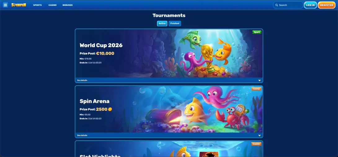 Spinfin promotional offers and rewards